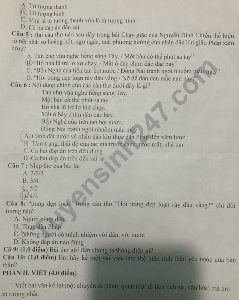 De thi giua ki 1 mon Van lop 8 - THCS Nguyen Tat Thanh 2023