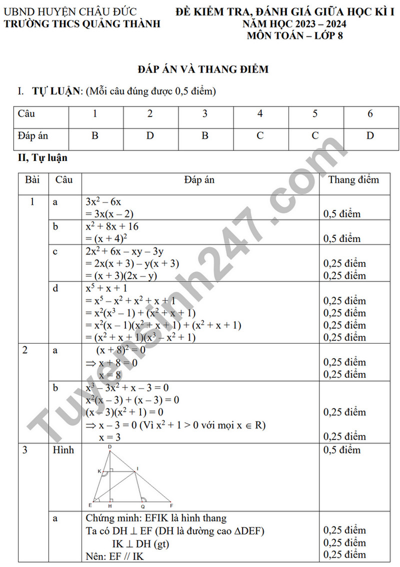 De thi giua ki 1 mon Toan lop 8 - THCS Quang Thanh 2023