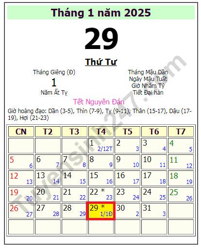 Tet 2025 vao ngay may duong lich?