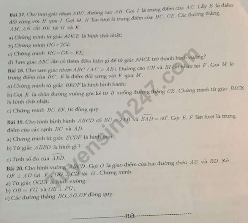 De cuong on tap ki 1 lop 8 mon Toan 2023 - THCS va THPT M.V LOMONOXOP