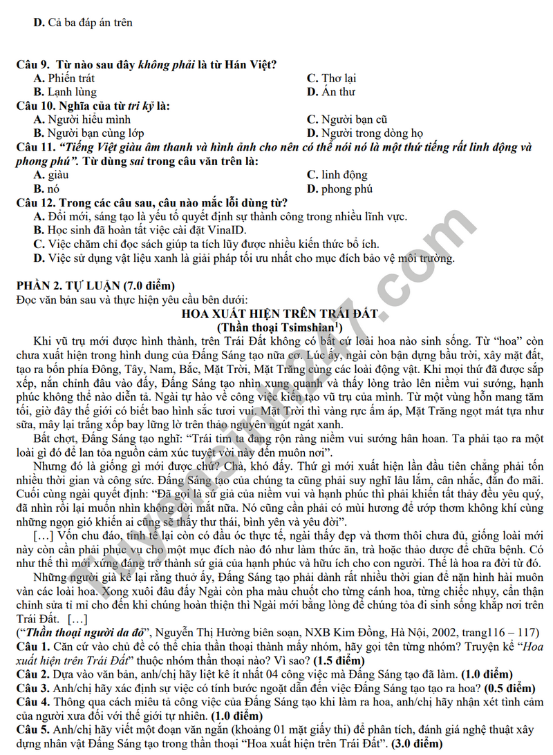 De thi giua ki 1 nam 2023 mon Van lop 10 - THPT Gia Dinh