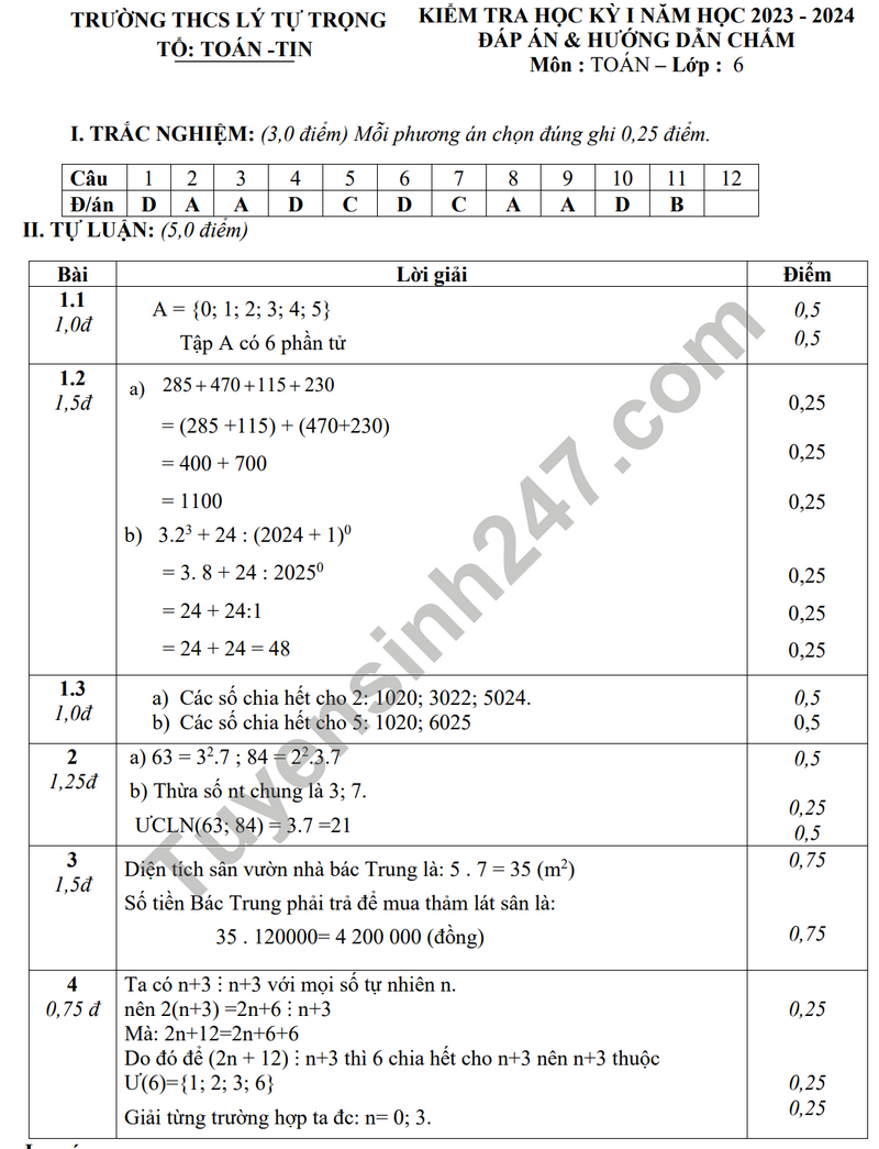 De thi giua ki 1 mon Toan lop 6 - THCS Ly Tu Trong 2023
