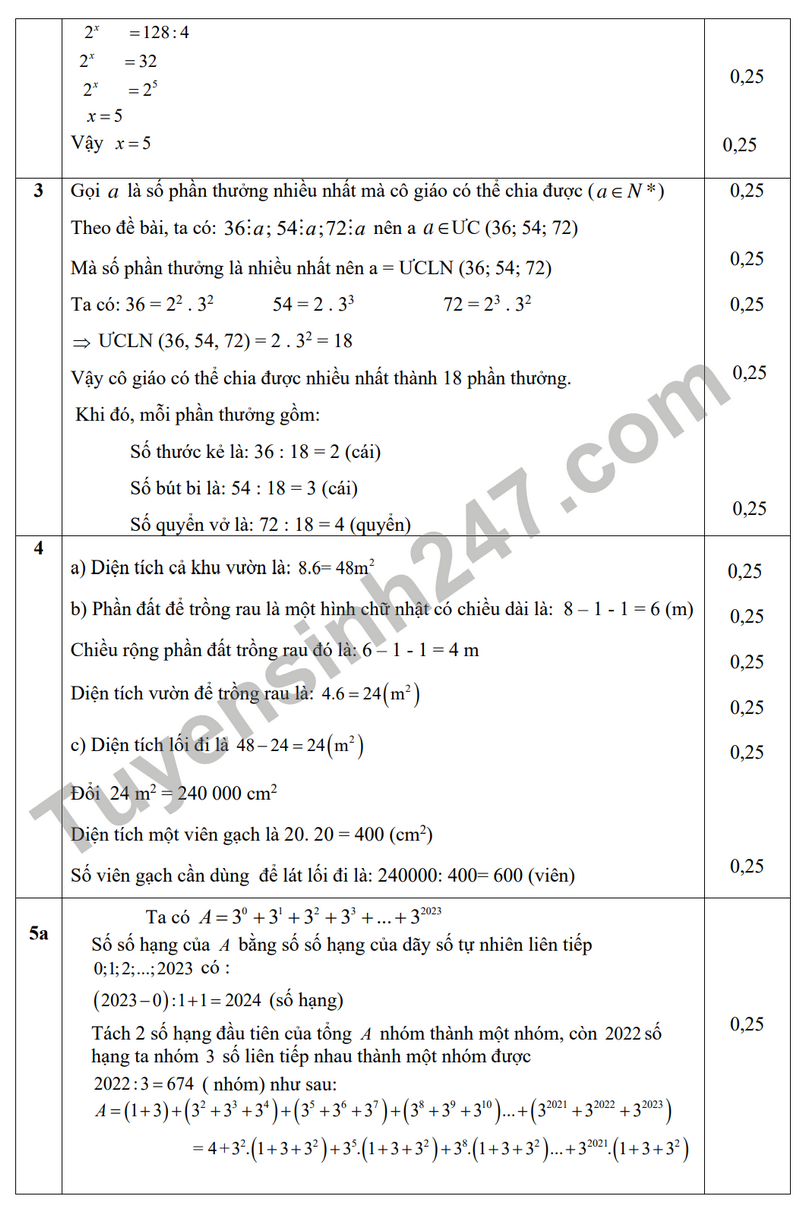 De thi giua ki 1 mon Toan lop 6 - THCS My Phuc 2023