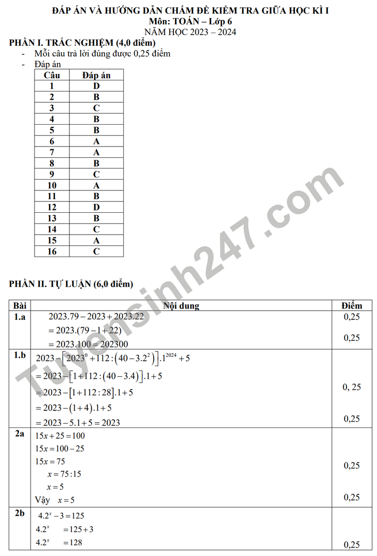 De thi giua ki 1 mon Toan lop 6 - THCS My Phuc 2023