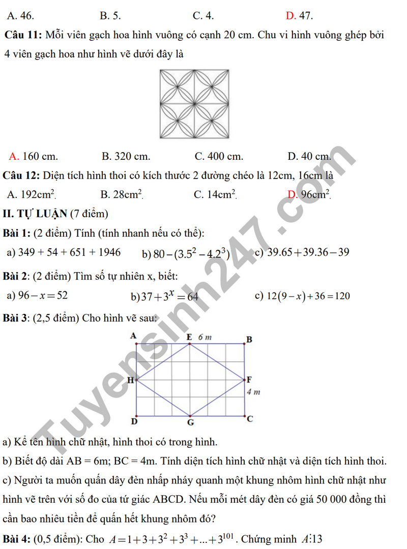 De thi giua ki 1 nam 2023 mon Toan lop 6 - THCS Thach Ban