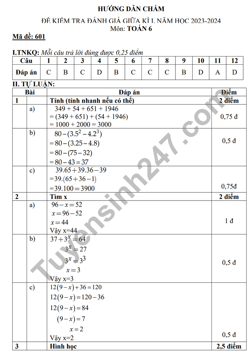 De thi giua ki 1 nam 2023 mon Toan lop 6 - THCS Thach Ban