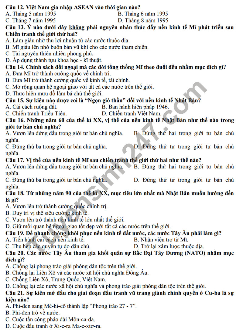 De thi cuoi ki 1 mon Su lop 9 - THCS Ngoc Thuy 2023