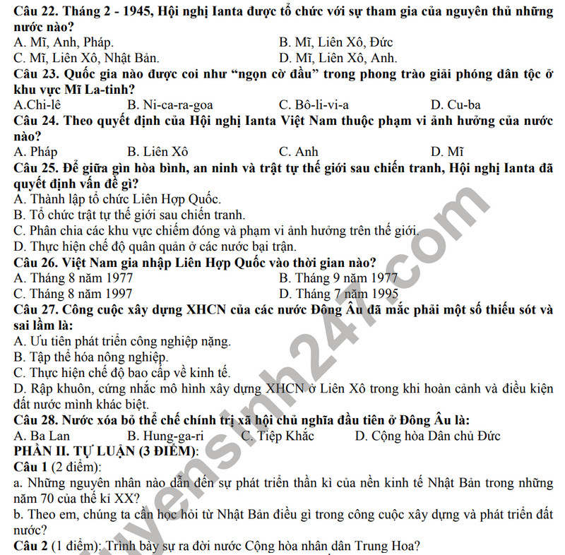 De thi cuoi ki 1 mon Su lop 9 - THCS Ngoc Thuy 2023