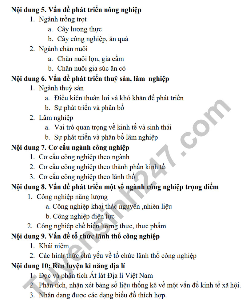 De cuong on tap ki 1 mon Dia lop 12 - THPT Xuan Dinh 2023