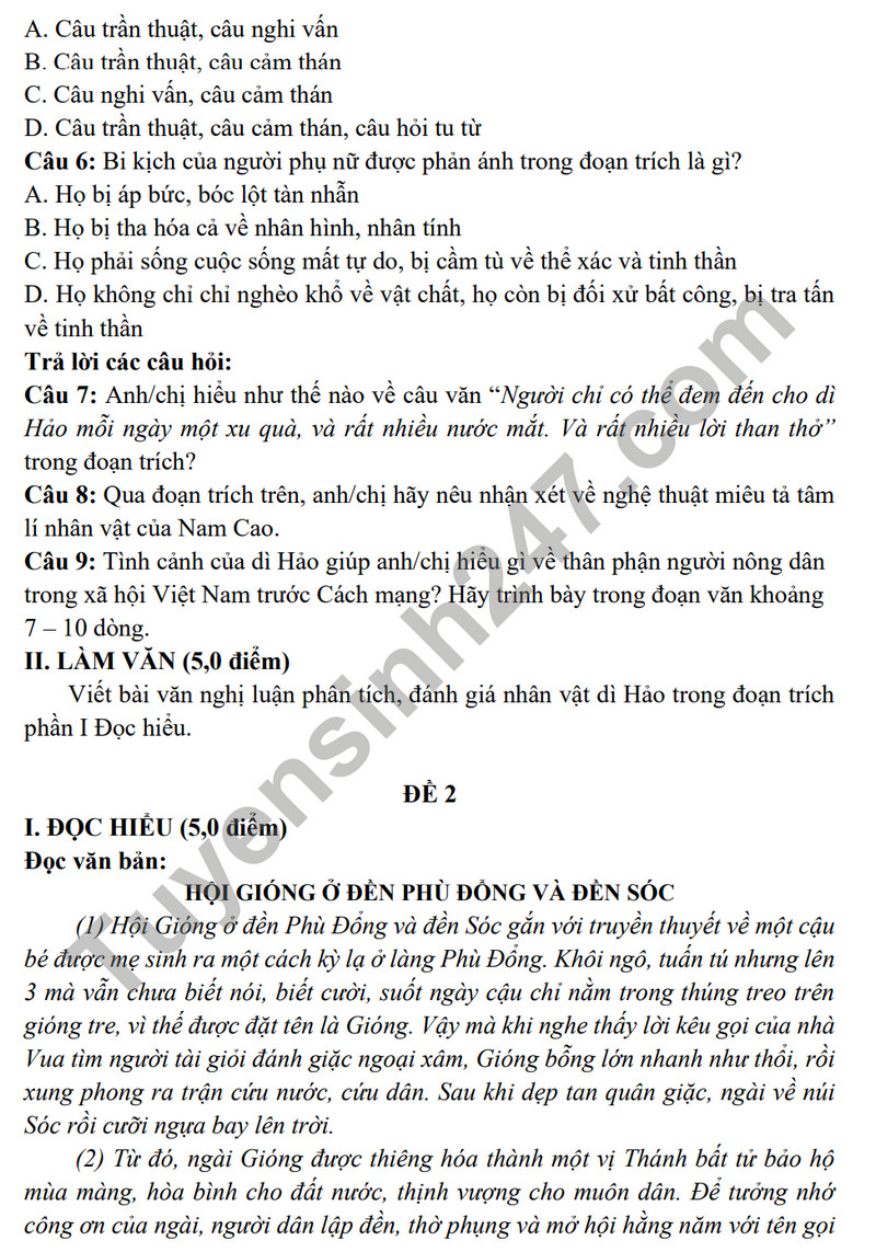 De cuong on tap ki 1 mon Van lop 11 nam 2023 - THPT Yen Hoa