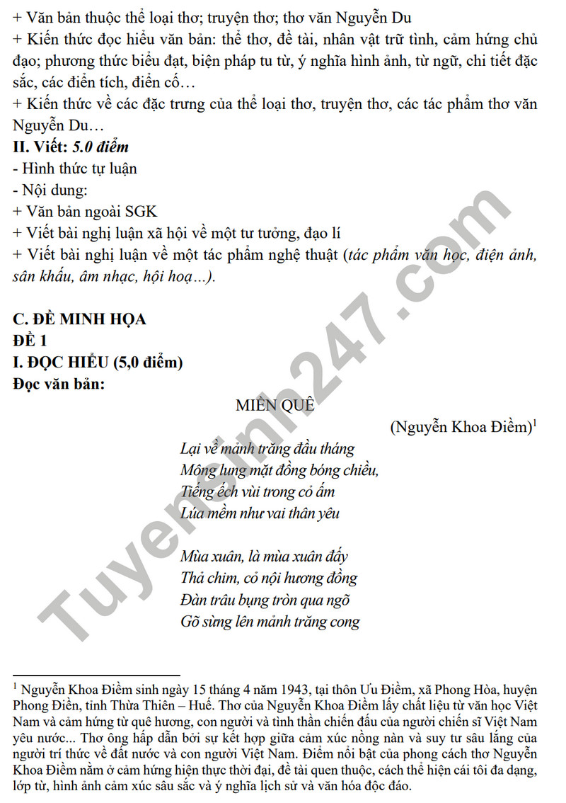 De cuong on tap ki 1 mon Van lop 11 nam 2023 - THPT Yen Hoa