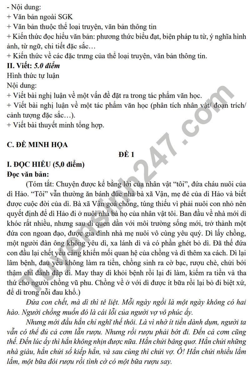 De cuong on tap ki 1 mon Van lop 11 nam 2023 - THPT Yen Hoa