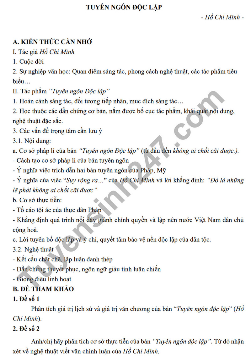 De cuong on tap ki 1 nam 2023 mon Van lop 12 - THPT Yen Hoa