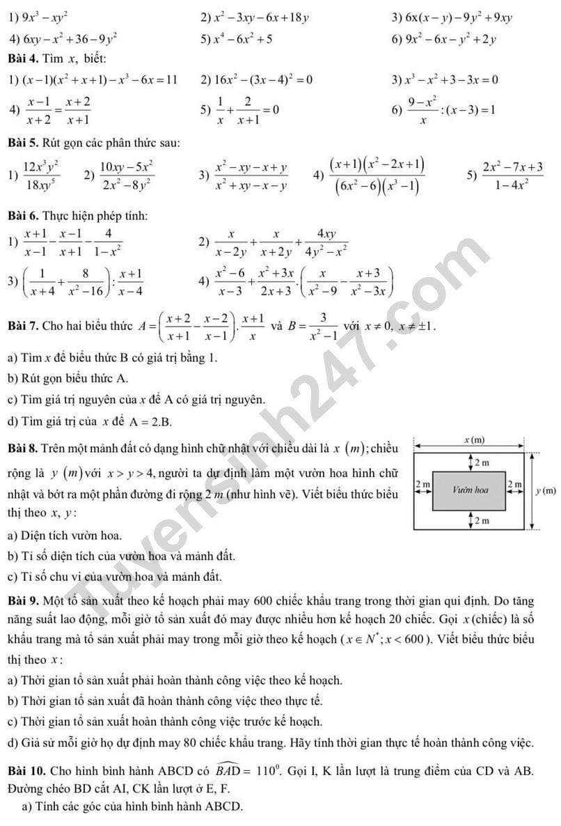 De cuong on tap ki 1 lop 8 mon Toan 2023 - THCS Chu Van An