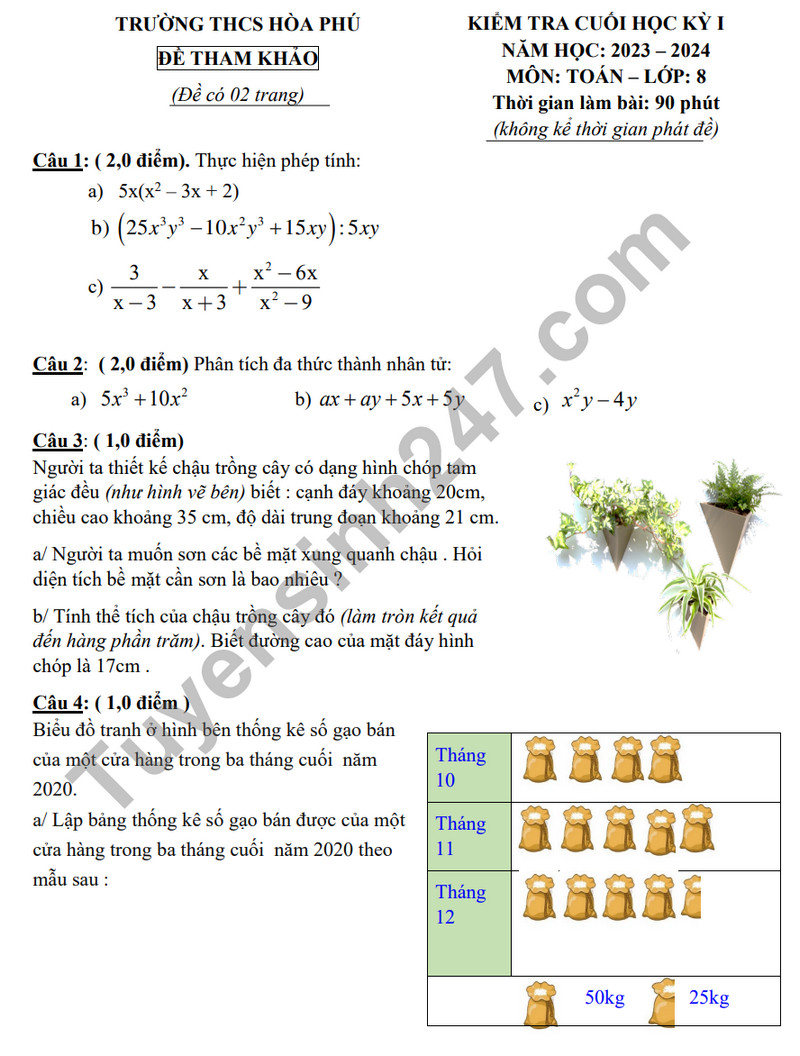 De tham khao ki 1 mon Toan lop 8 nam 2023 - THCS Hoa Phu