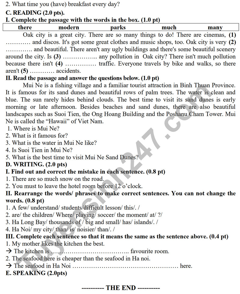 De thi ki 1 mon Anh lop 6 - So GD Bac Ninh 2023
