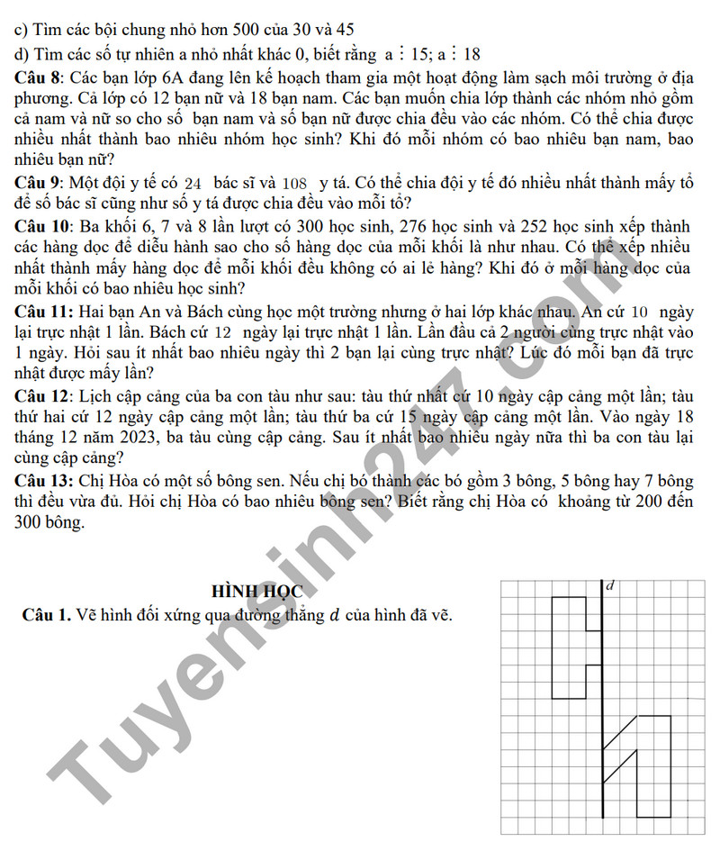De cuong on tap ki 1 mon Toan lop 6 nam 2023 - THCS Phan Chu Trinh