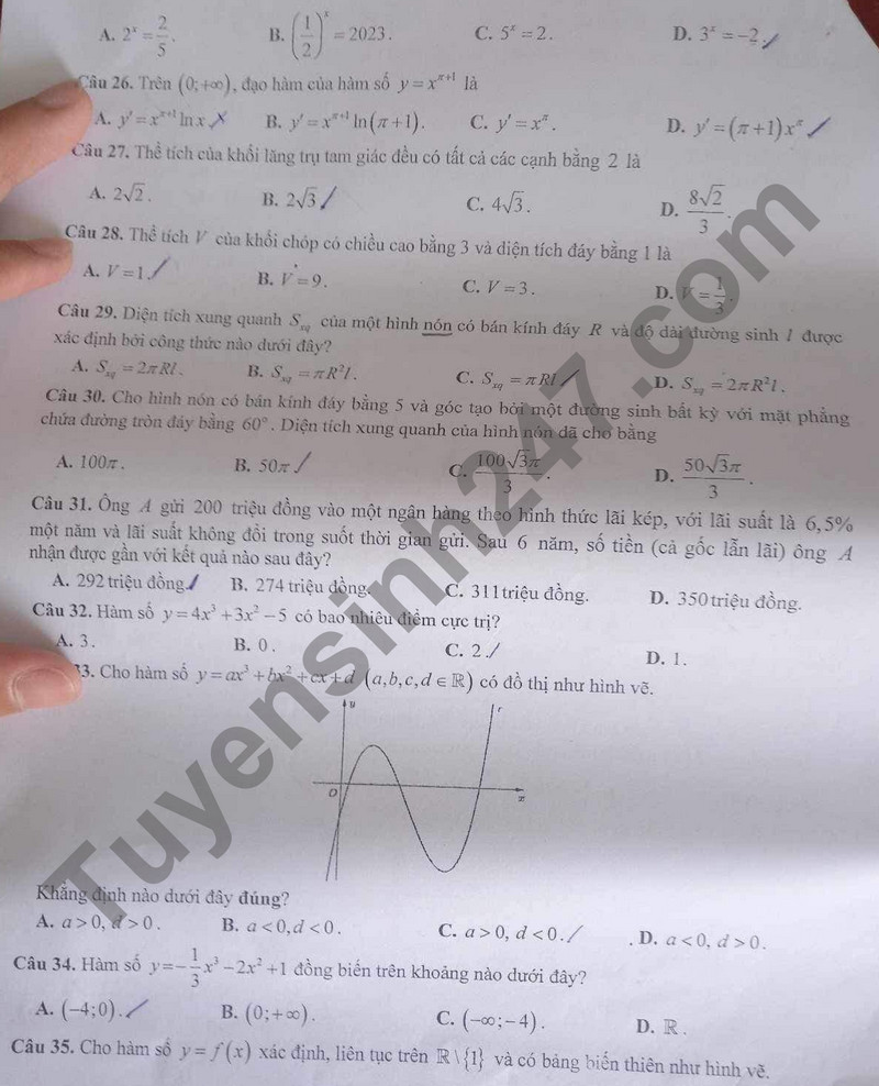 De thi ki 1 mon Toan lop 12 - So GD Bac Lieu 2023