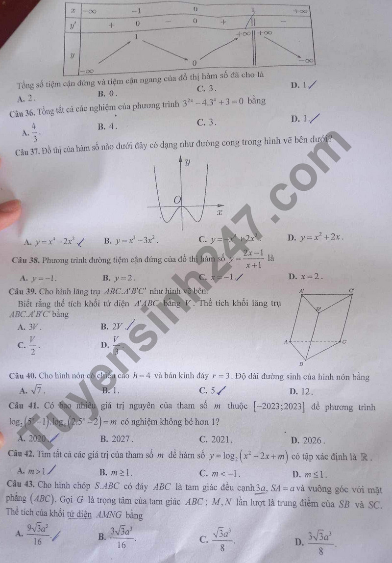 De thi ki 1 mon Toan lop 12 - So GD Bac Lieu 2023