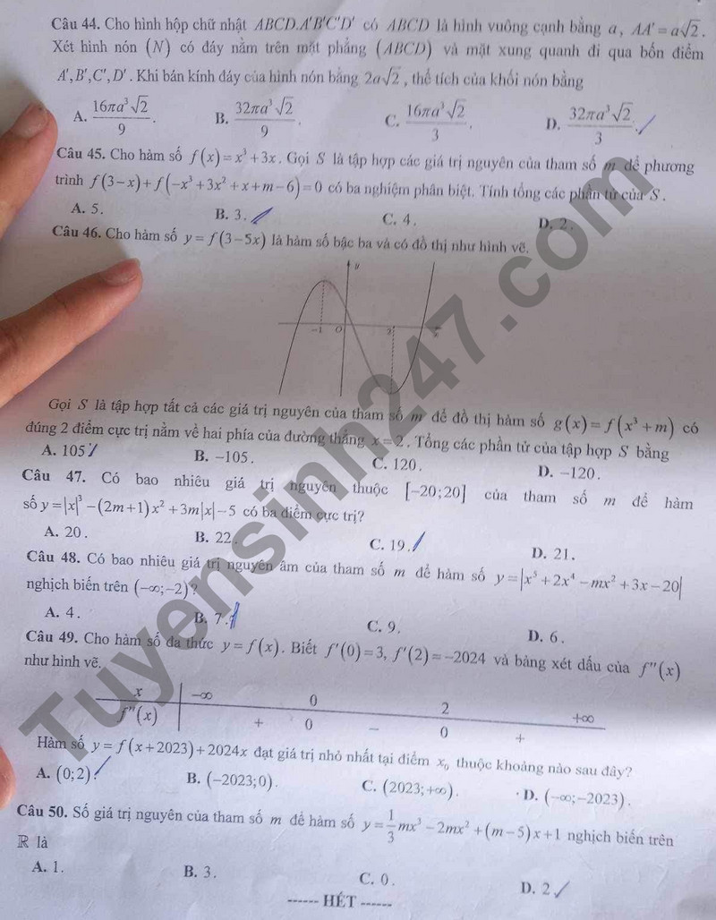 De thi ki 1 mon Toan lop 12 - So GD Bac Lieu 2023
