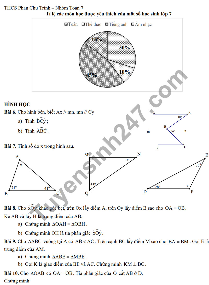 De cuong on tap ki 1 nam 2023 mon Toan lop 7 - THCS Phan Chu Trinh