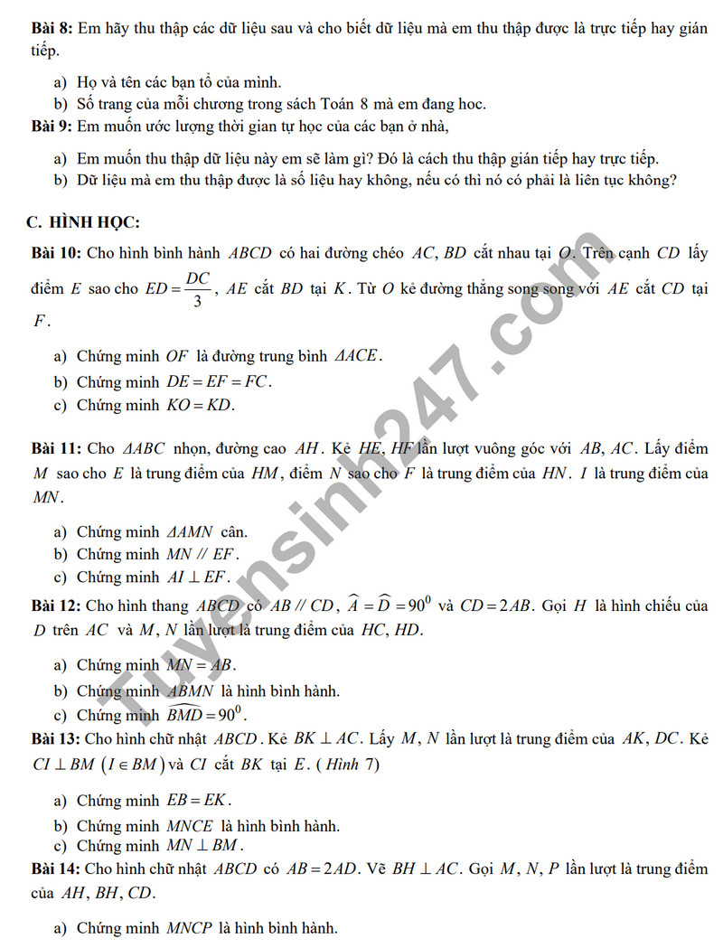 De cuong on tap ki 1 mon Toan lop 8 - THCS Phan Chu Trinh 2023