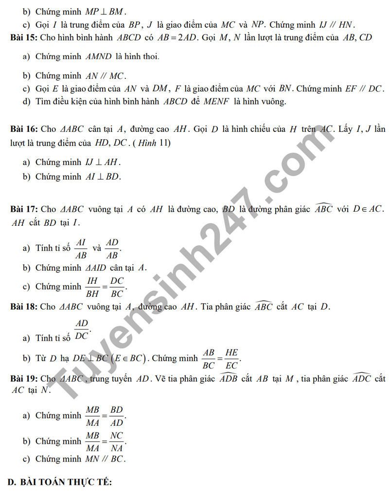 De cuong on tap ki 1 mon Toan lop 8 - THCS Phan Chu Trinh 2023