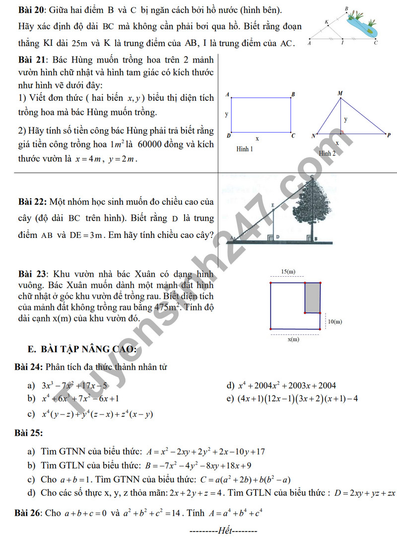 De cuong on tap ki 1 mon Toan lop 8 - THCS Phan Chu Trinh 2023