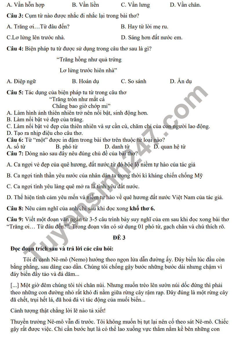 De cuong on tap ki 1 nam 2023 mon Van lop 7 - THCS Thanh Am