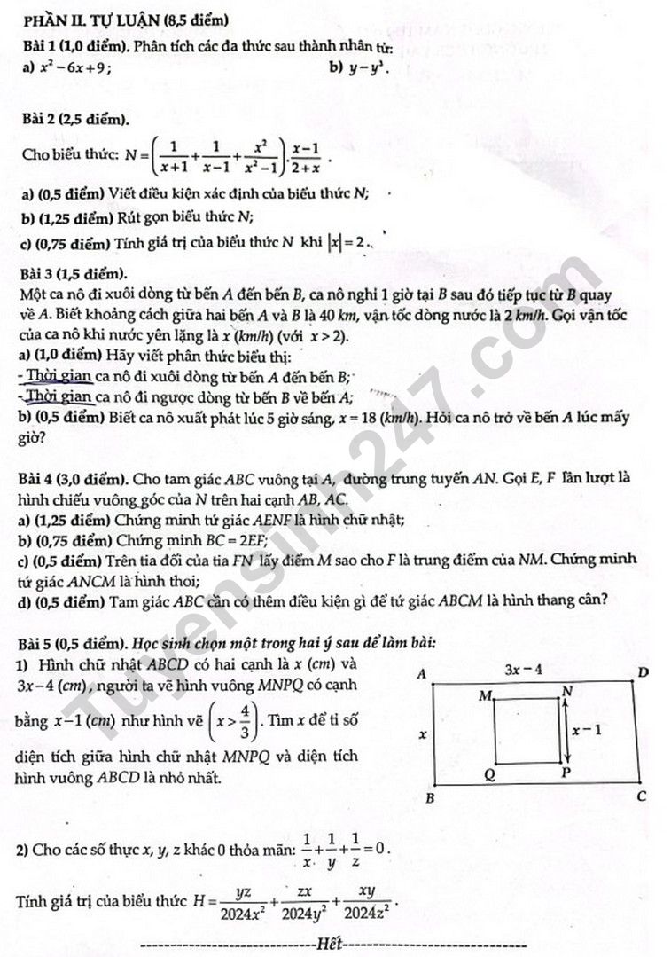 De thi ki 1 mon Toan lop 8 nam 2023 - THCS THPT Lomonoxop