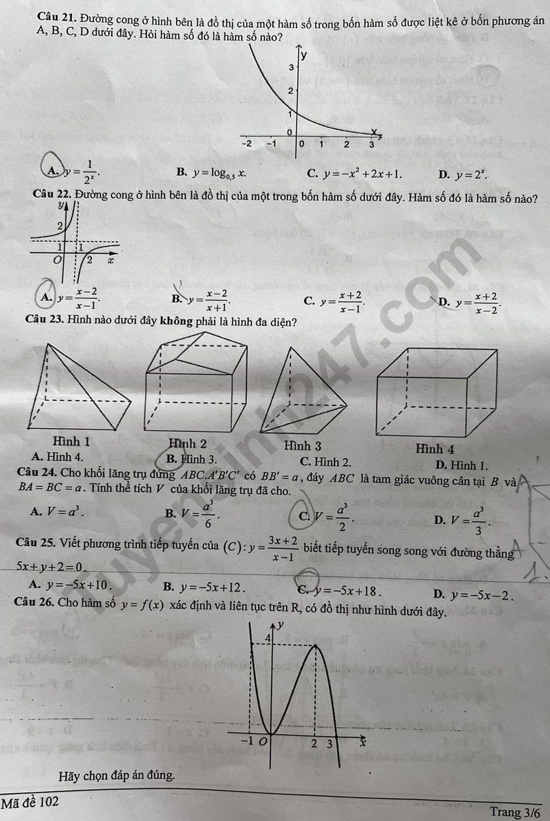 De thi ki 1 lop 12 mon Toan 2023 - THPT Dong Anh