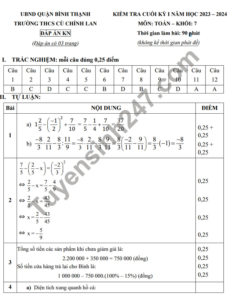 De tham khao ki 1 mon Toan lop 7 - THCS Cu Chinh Lan 2023