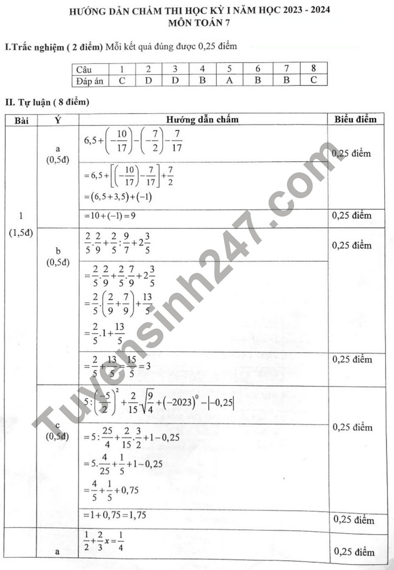 De thi ki 1 lop 7 mon Toan - THCS Marie Curie 2023