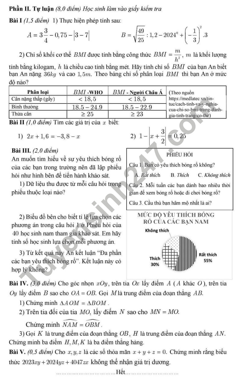 De thi ki 1 mon Toan lop 7 - THCS Giang Vo 2023