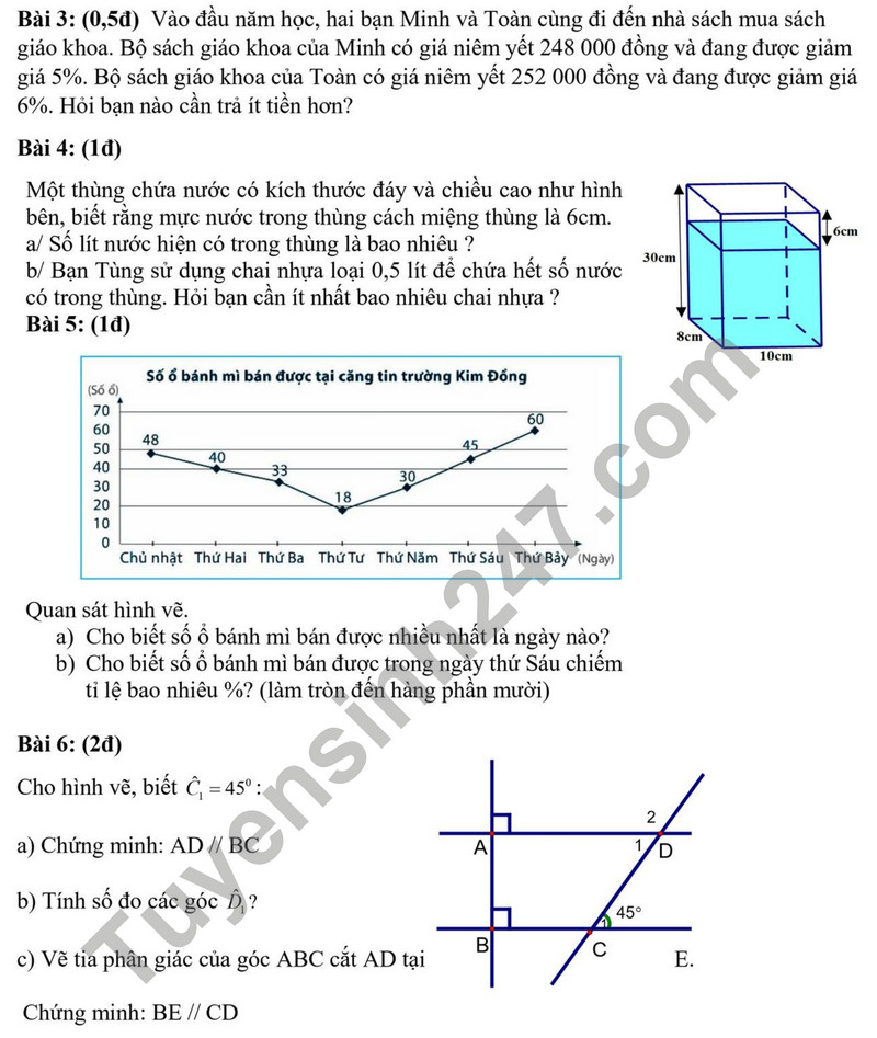 De thi cuoi ki 1 mon Toan lop 7 - THCS Tan Tuc 2023