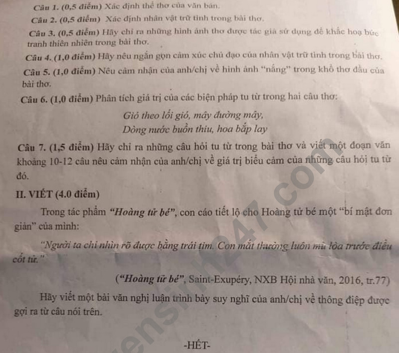 De thi ki 1 mon Van lop 10 nam 2023 - THPT Chuyen HN Amsterdam