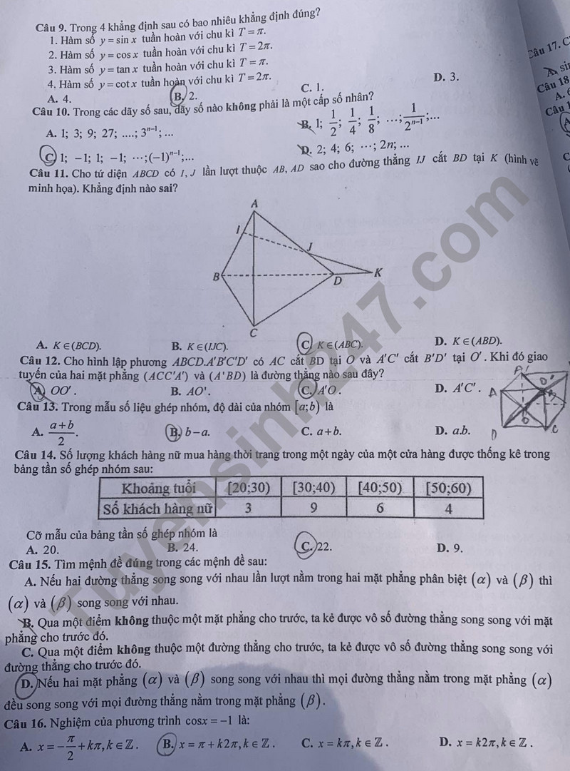 De thi ki 1 mon Toan lop 11 nam 2023 - THPT chuyen Ha Long
