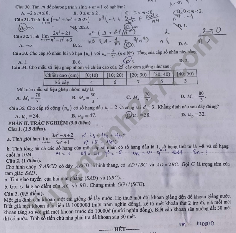 De thi ki 1 mon Toan lop 11 nam 2023 - THPT chuyen Ha Long