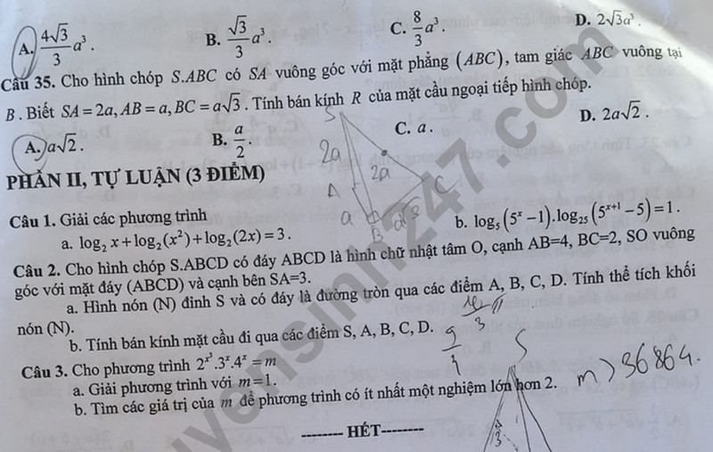 De thi hoc ki 1 mon Toan lop 12 - THPT chuyen Ha Long 2023