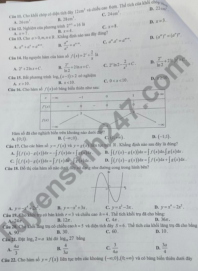 De kiem tra hoc ki 1 mon Toan lop 12 - THCS&THPT Newton 2023