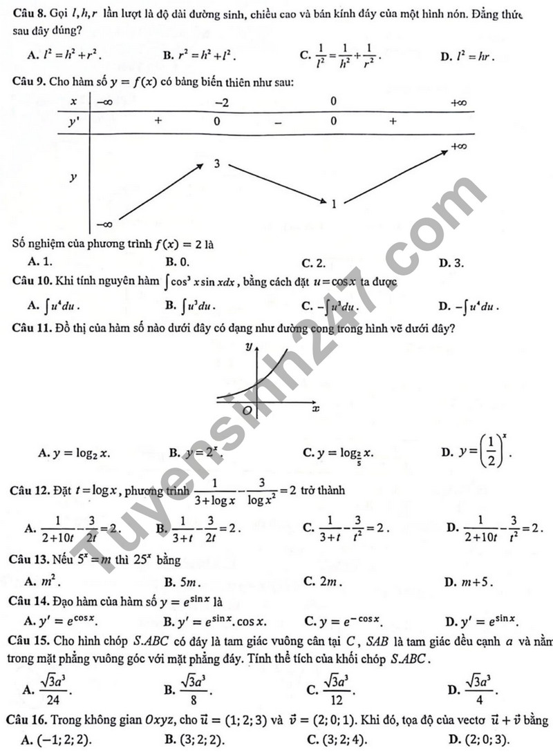 De kiem tra ki 1 mon Toan lop 12 - THPT chuyen Bac Giang 2023
