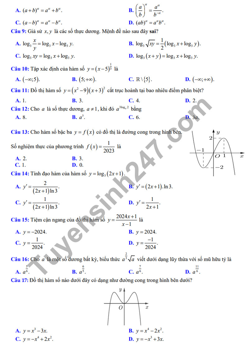 De kiem tra ki 1 mon Toan lop 12 - THPT chuyen Hung Vuong 2023