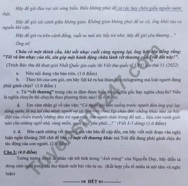 De thi ki 1 mon Van lop 9 - THCS Nguyen Tri Phuong 2023