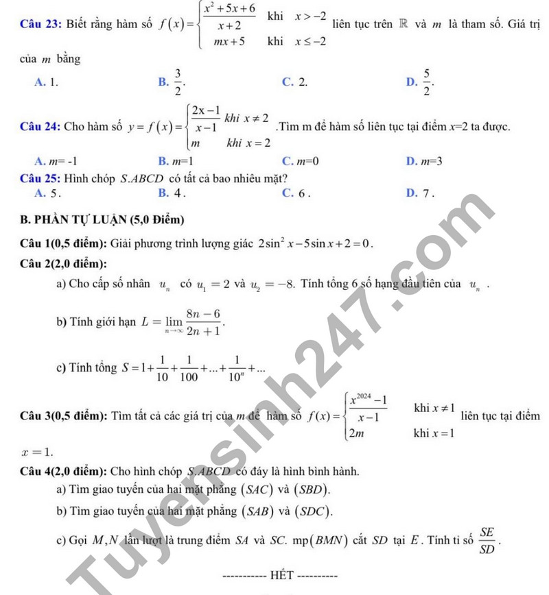 De kiem tra ki 1 mon Toan lop 11 nam 2023 - THPT chuyen Bac Giang