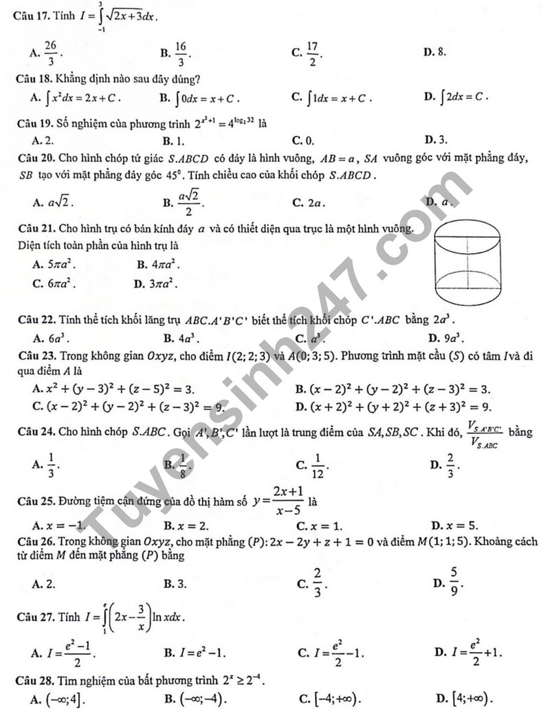 De kiem tra ki 1 mon Toan lop 12 - THPT chuyen Bac Giang 2023