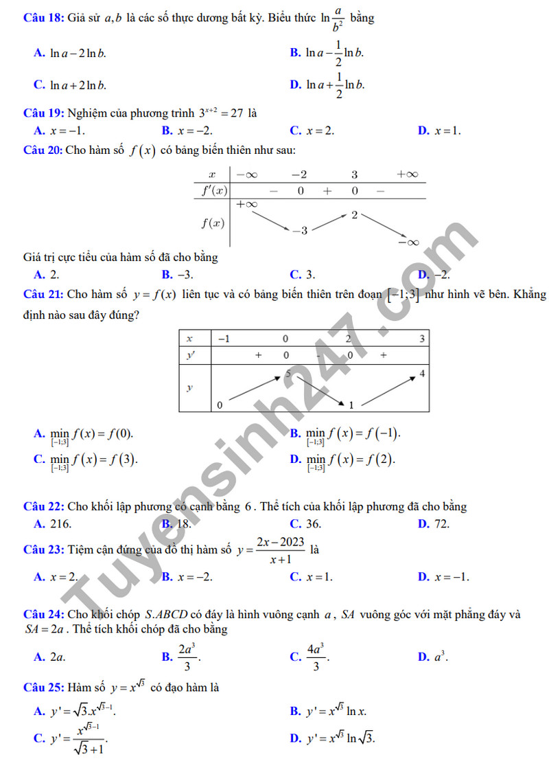 De kiem tra ki 1 mon Toan lop 12 - THPT chuyen Hung Vuong 2023
