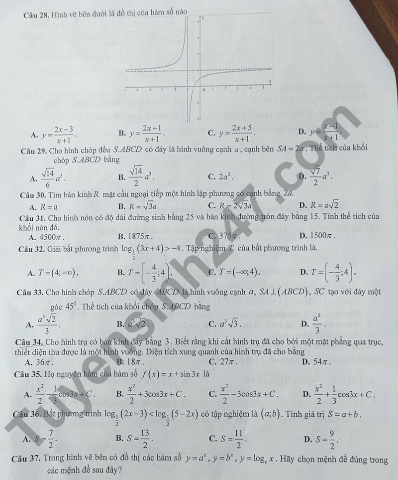 De kiem tra hoc ki 1 mon Toan lop 12 - THCS&THPT Newton 2023