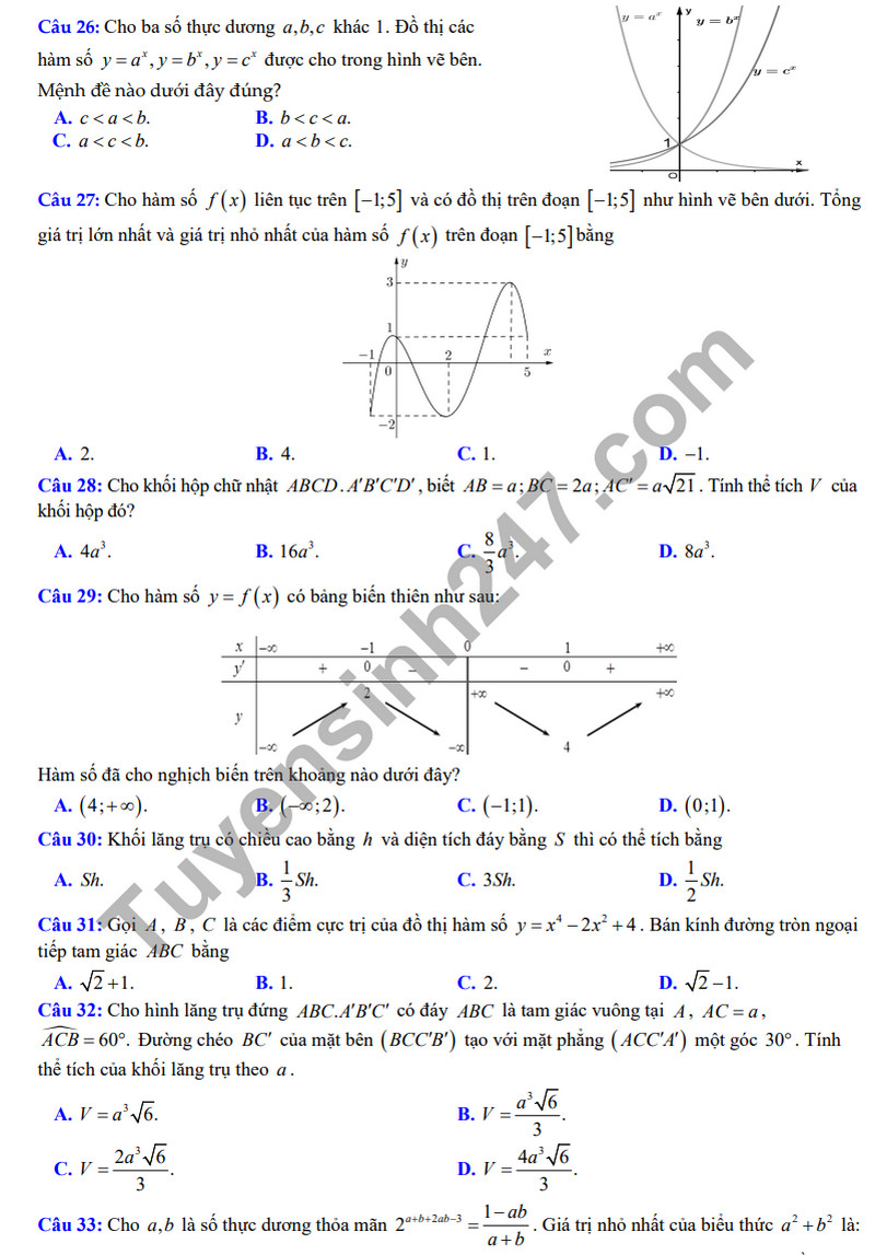 De kiem tra ki 1 mon Toan lop 12 - THPT chuyen Hung Vuong 2023