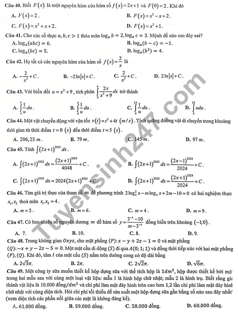 De kiem tra ki 1 mon Toan lop 12 - THPT chuyen Bac Giang 2023