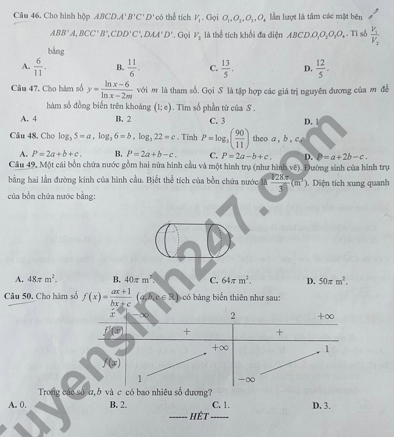 De kiem tra hoc ki 1 mon Toan lop 12 - THCS&THPT Newton 2023